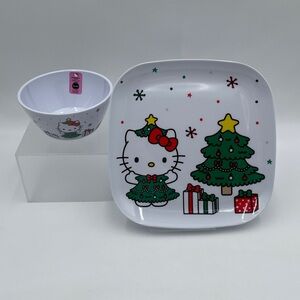 Hello Kitty Holiday Melamine Dinnerware Set Christmas Plate‎ & Bowl - White